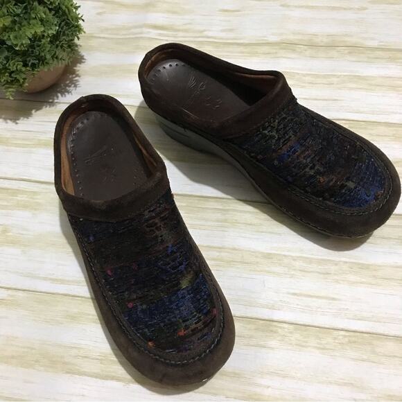 Dansko Brown Leather Suede Tweed Woven‎ Blanket Colorful Comfort Clogs Shoes 40 - Picture 1 of 5